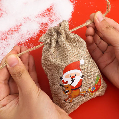 1/30PCS Christmas Linen Drawstring Bags Candy Biscuits Pouchs Burlap Bracelet Jewelry Storage Bags Xmas Kids Gift Packaging Bags