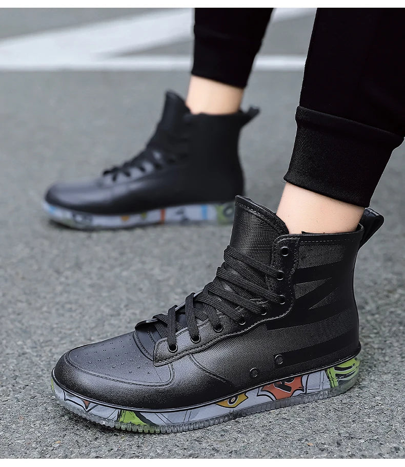 Men Rain Boots Fashion Trendy Nude Boots Anti-skid Work Chef Shoes Durable Waterproof Rubber Fishing Shoes Male Sneakers 2023New