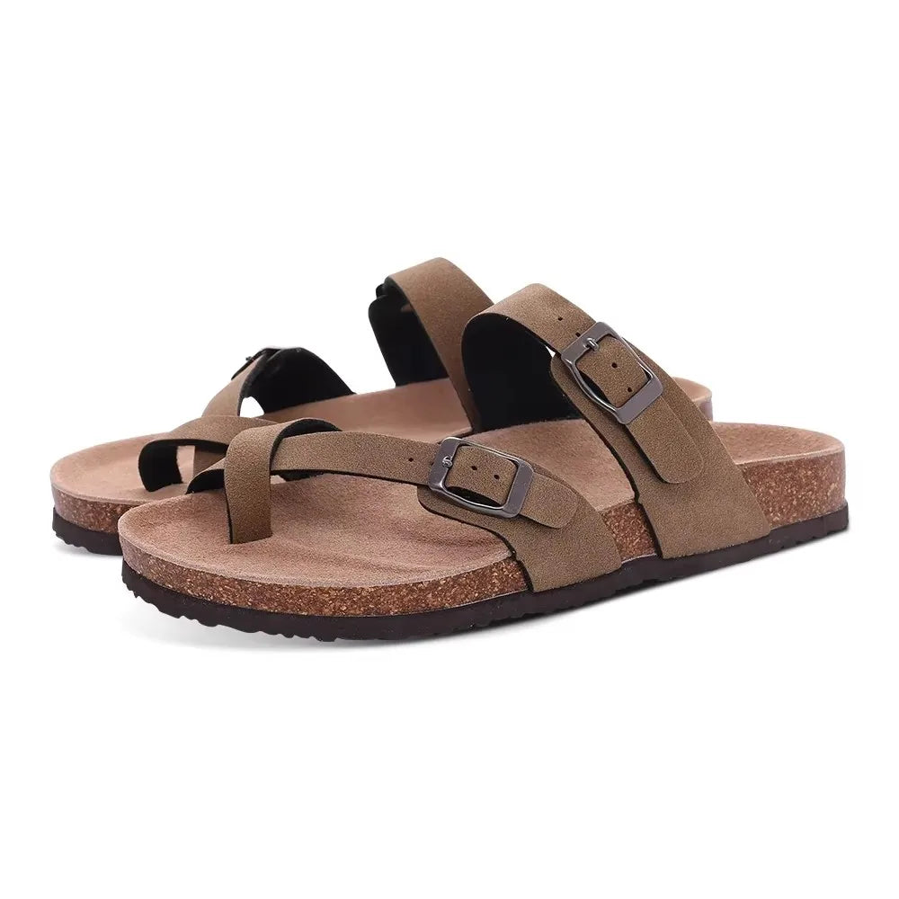 Crestar Women's Cork Footbed Slide Sandal Adjustable Buckle Summer Outdoor Suede Sandals with Arch Support Non-slip Beach Shoes