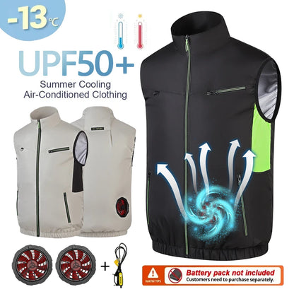 Summer cooling & heatstroke prevention fan vest, refrigerated outdoor waistcoat, fan work jacket, cooling vest, unisex style.
