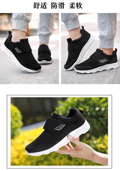 Men's Lightweight Sneakers With Hook And Loop Fastener, Casual Breathable Mesh Comfy Trendy Anti-skid Shoes For Walking