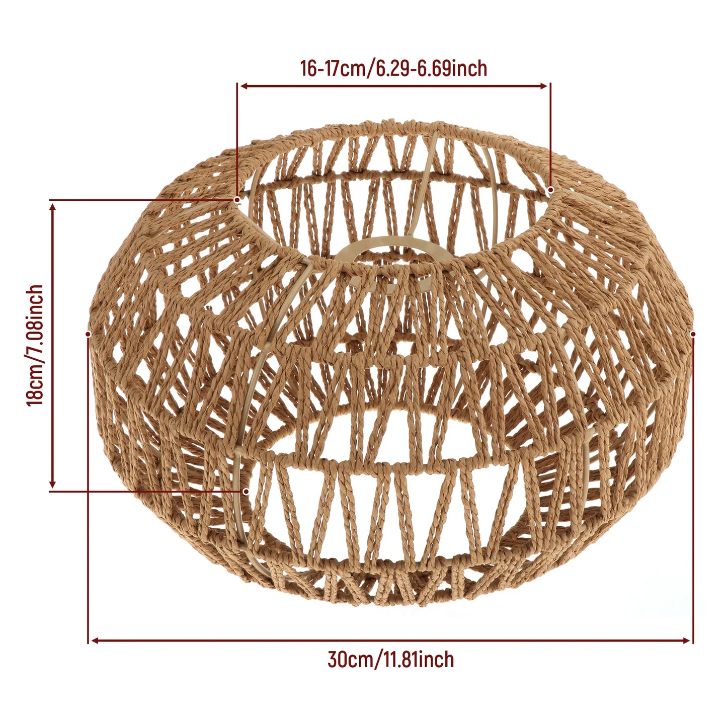 Woven Pendant Lamp Shade Hanging Light Cover for Home Restaurant Living Room Boho Handwoven Lampshade Light Fixture Bedroom