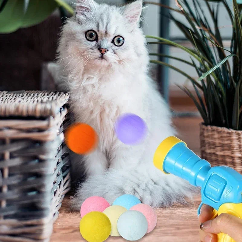 Cat Toys Automatic Ball Launcher Training Toy For Pet Kitten Creative Mini Shooting Gun Games Stretch Plush Toys Pet Supplies