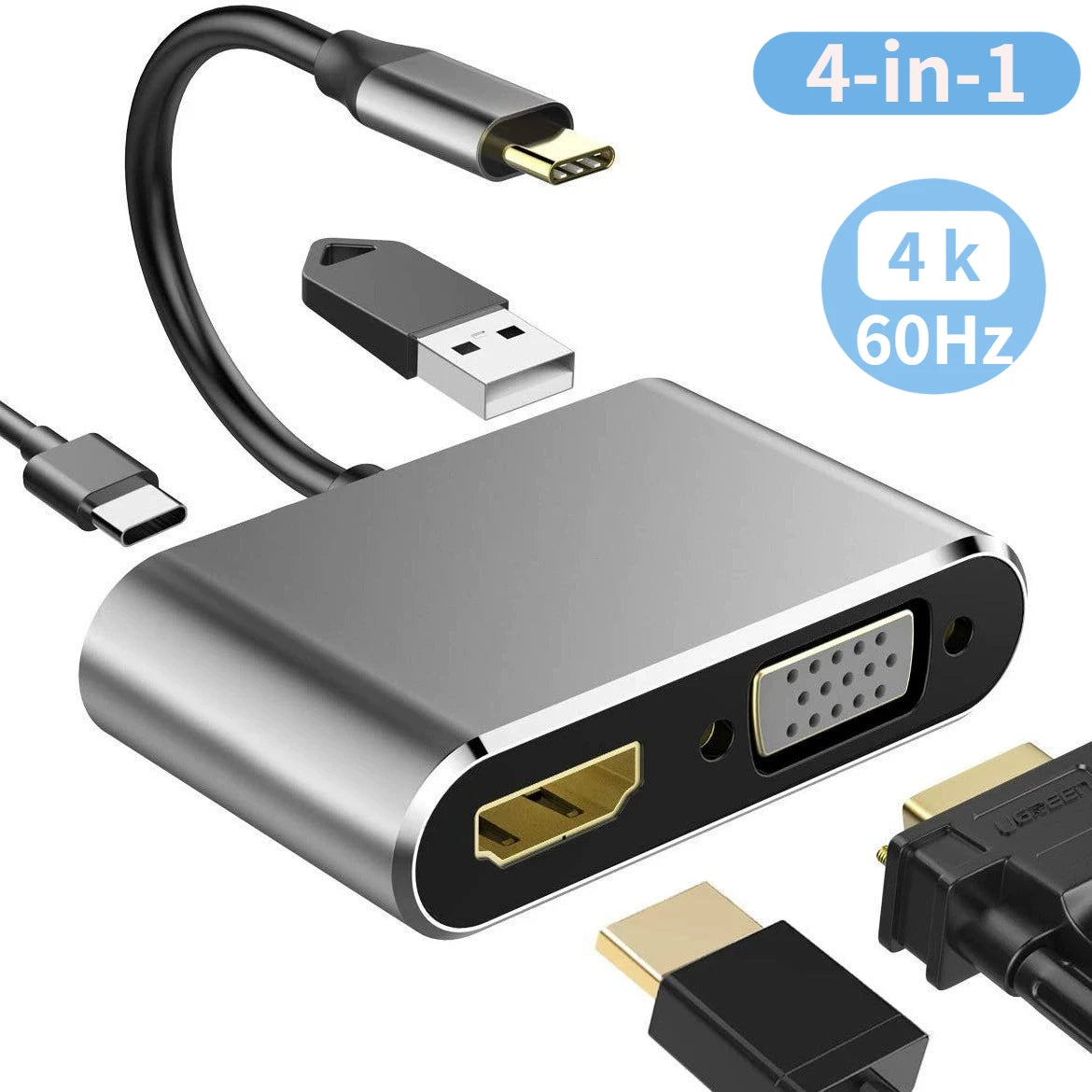 4 IN 1 USB C HUB Docking Station 4K@60Hz HDMI-compatible Adapter Type C to HDMI PD100W USB 3.0 HUB USB C Splitter for Macbook