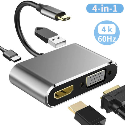 4 IN 1 USB C HUB Docking Station 4K@60Hz HDMI-compatible Adapter Type C to HDMI PD100W USB 3.0 HUB USB C Splitter for Macbook