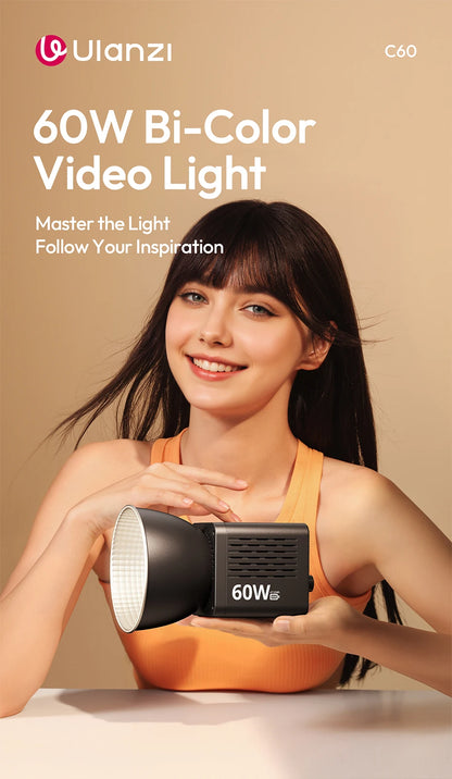 Ulanzi C60 60W COB Video Light Bi-Color Led Light 2500-6500K 3300mAh Mini Bowens Mount for Photography Studio Lighting Live Vlog