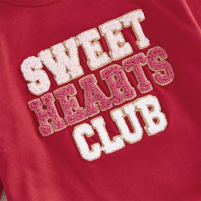 Newborn Baby Girl Boy Sweatshirt Romper Autumn Spring Letter Embroidered Long Sleeve Round Neck Jumpsuits for Valentine's Day