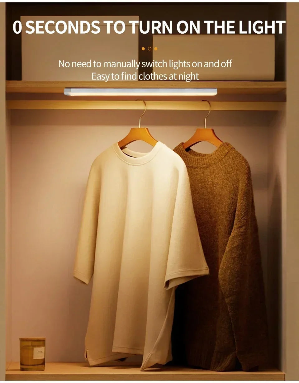 LED Long Strip Body Sensor Night Light Desk Reading Light Cabinet Bedside Bathroom Cool/Warm Light Rechargeable Magnetic Light