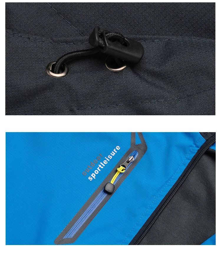 Men's Autumn Hiking Jacket Hooded Removable Waterproof Lightweight Rain Coat Trekking Outdoor Camping Casual Sportswear