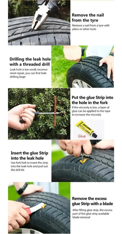 Automotive Emergency Rescue Kit Tyre Repair Kit Puncture Repair Kit, Anti-Puncture Kit Motorcycle, Puncture Repair Tool with Bag