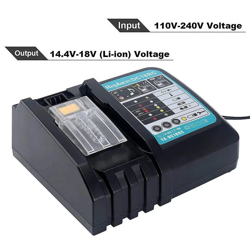 DC18RCT Li-ion 3A Battery Charger for Makita BL1830 Bl1430 Compatible with DC18RC DC18RA Power Tool Universal Charging Current