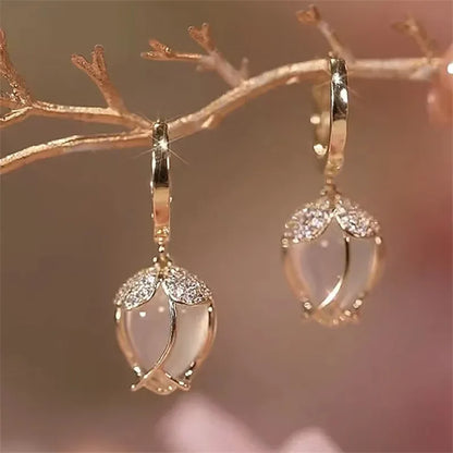 Gold Plated Trendy tulip opal earrings For Women simple fashion temperament earrings Valentine's Day Anniversary Gifts