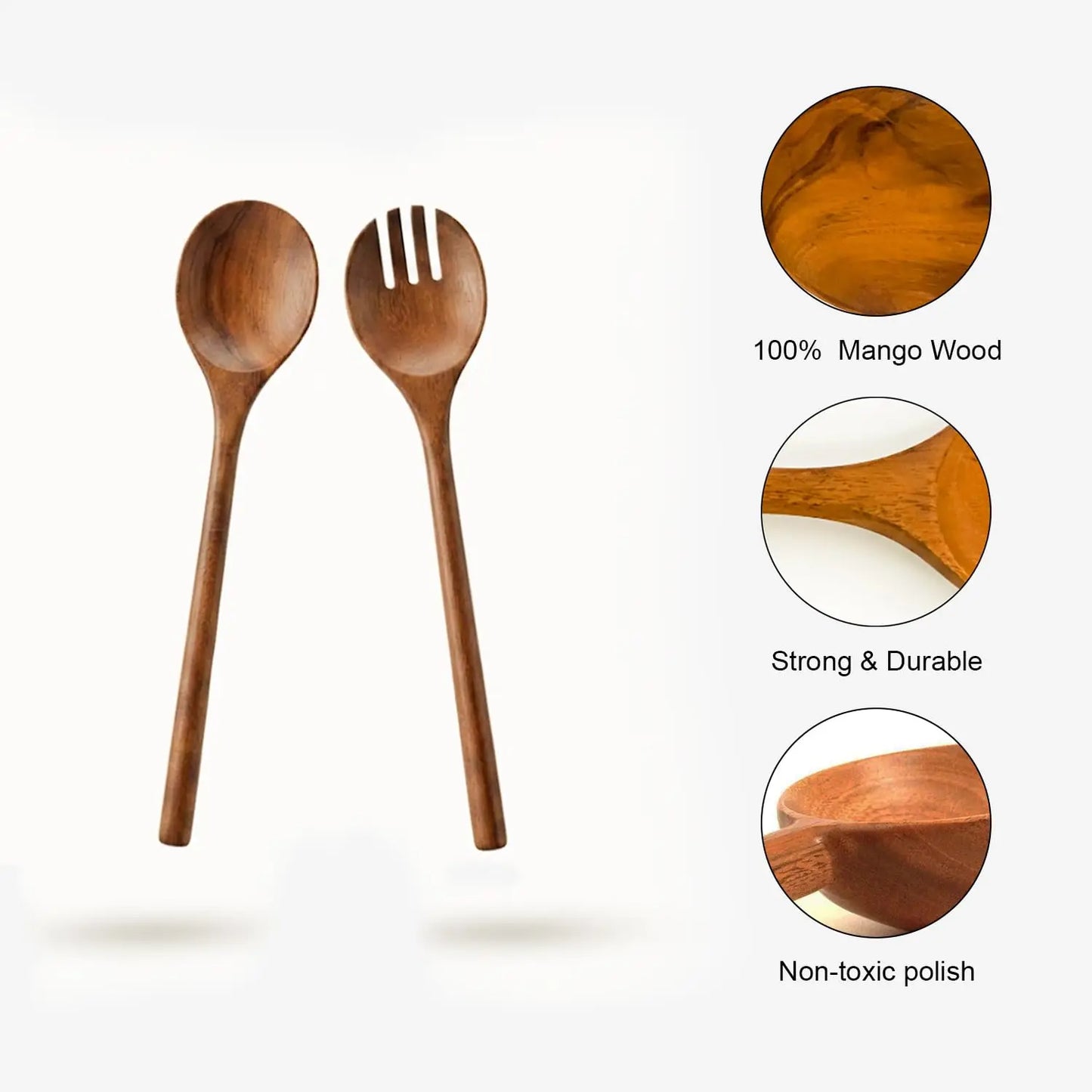 Wooden Serving Spoon Set of 2 Long Handle Eco-Friendly Minimalist Design Acacia Wood Kitchen Utensils