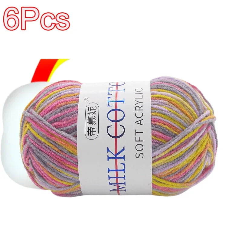 6Pcs Dyed Milk Sweet Soft Cotton Crochet Wool Yarn Thick Yarn Fiber Hand Knitting Wool Crochet Yarn Threads for DIY Sweater