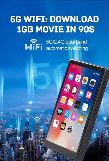 MP3 MP4 HIFI Stereo Player 3.97-inch 1080P HD Full-Screen Touch with Bluetooth and 2.4G/5G WiFi FM Radio Recording Ebook