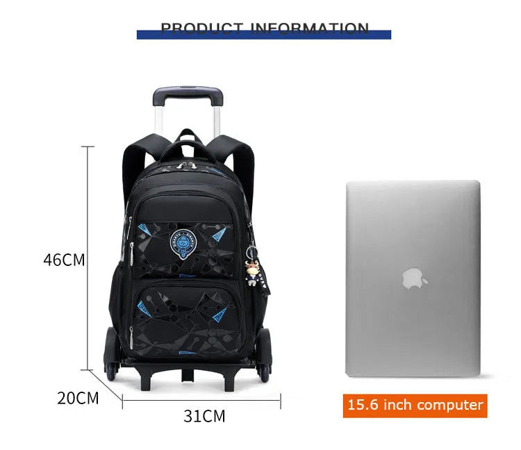 High-capacity on 2/6 Wheels Waterproof Luggage Rolling Bag Student Shoulder Backpack  Detachable Children Rolling School Bags