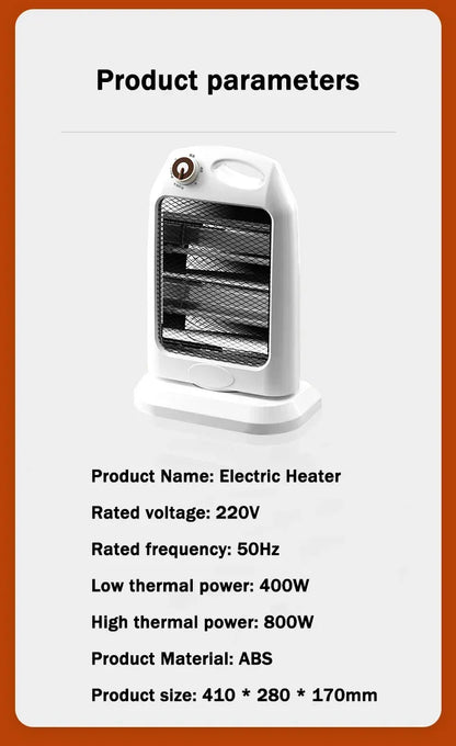 DMWD Electric Heater Portable Quartz Tube Heating Machine Bedroom Office Small Sun Heater Winter Warmer Thermal Heating Radiator