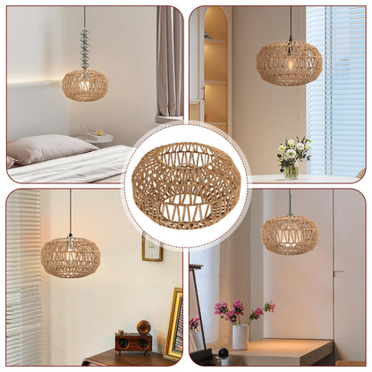 Woven Pendant Lamp Shade Hanging Light Cover for Home Restaurant Living Room Boho Handwoven Lampshade Light Fixture Bedroom