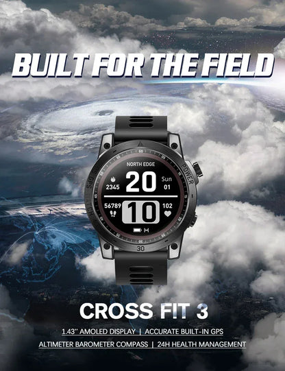 NORTH EDGE New GPS Watches Men Sport Smart Watch HD AMOLED Display 50M ATM Altimeter Barometer Compass Smartwatch for Men