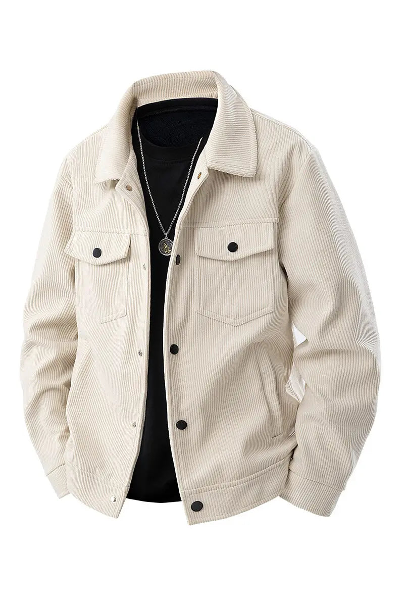 Spring and Autumn men's corduroy lapel jacket 2025 men's new American retro brand loose and handsome multi-pocket cargo jacket