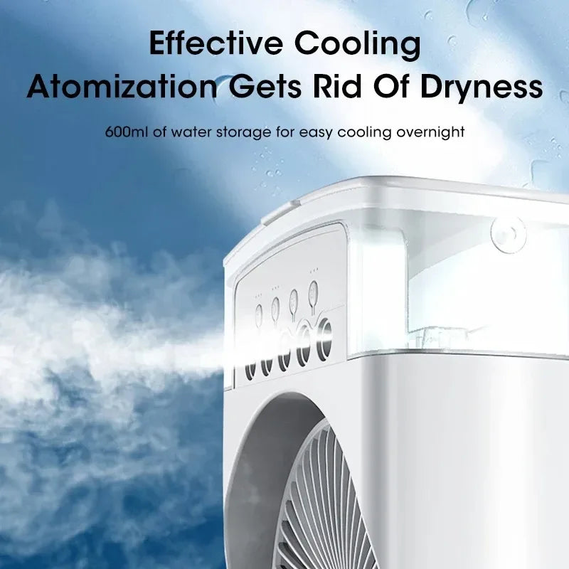 Mini Portable Evaporative Air Conditioner Fan with 7-Color LED Lights 1-2-3 Hour Timer 3 Wind Speeds 3 Spray Modes for Desk