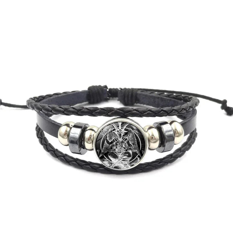 Lucifer Satan Baxter Glass Pendant Leather Knitted Bracelet Handmade Multi Layer Beaded Handicraft Gifts for Family, Girlfriend