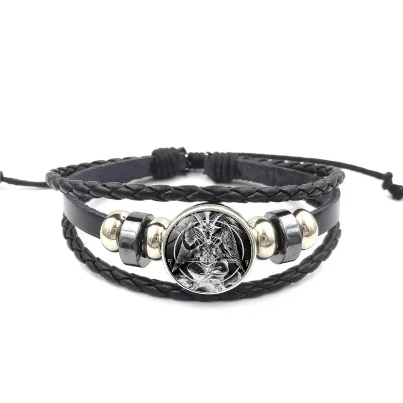 Lucifer Satan Baxter Glass Pendant Leather Knitted Bracelet Handmade Multi Layer Beaded Handicraft Gifts for Family, Girlfriend