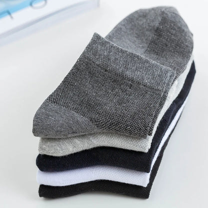 5Pairs Men Mesh Socks Organic Cotton Breathable Black White Business Sock Casual Athletic Spring Summer for Male Size EUR38-45
