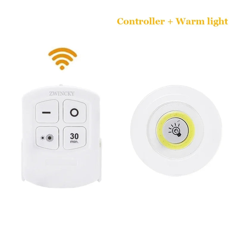 3W Super Bright Cob Under Cabinet Light LED Wireless Remote Control Dimmable Wardrobe Night Lamp Home Bedroom Closet Kitchen