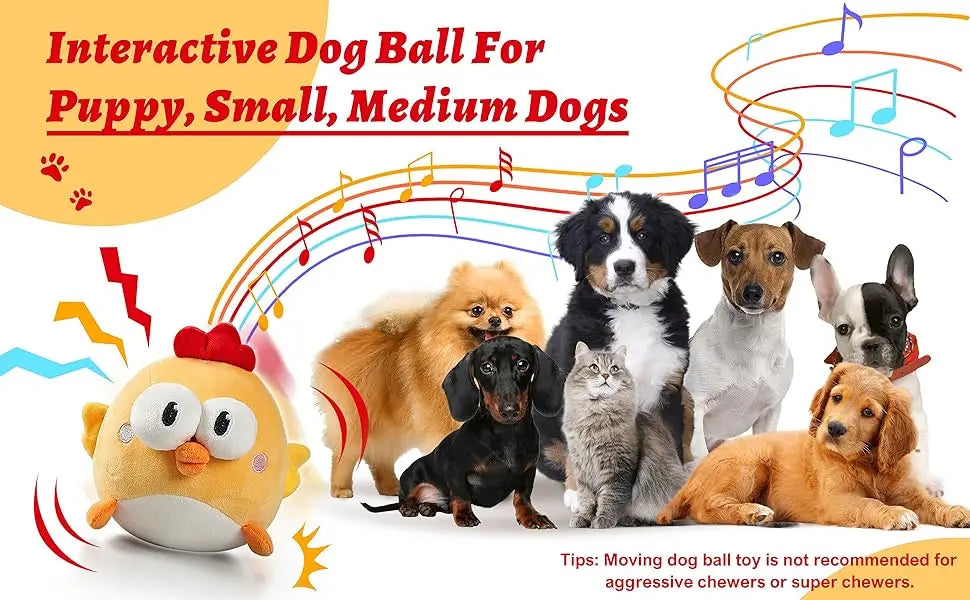Interactive Dog Toy, Squeaky Moving Ball Toy with Jumping & Music Modes, Rechargeable Plush Chew Cute Pet Cat Dog Toys