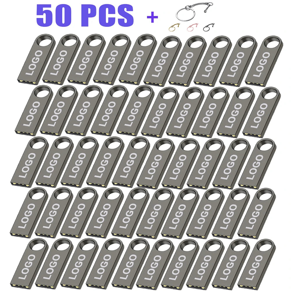 50PCS/lot Metal USB 2.0 Flash Drives 1GB 2GB 4GB Pendrive 8GB 16GB Pen Drive 32GB 64GB Memory USB Sticks 128MB 256MB Free LOGO