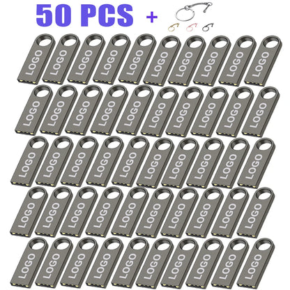 50PCS/lot Metal USB 2.0 Flash Drives 1GB 2GB 4GB Pendrive 8GB 16GB Pen Drive 32GB 64GB Memory USB Sticks 128MB 256MB Free LOGO