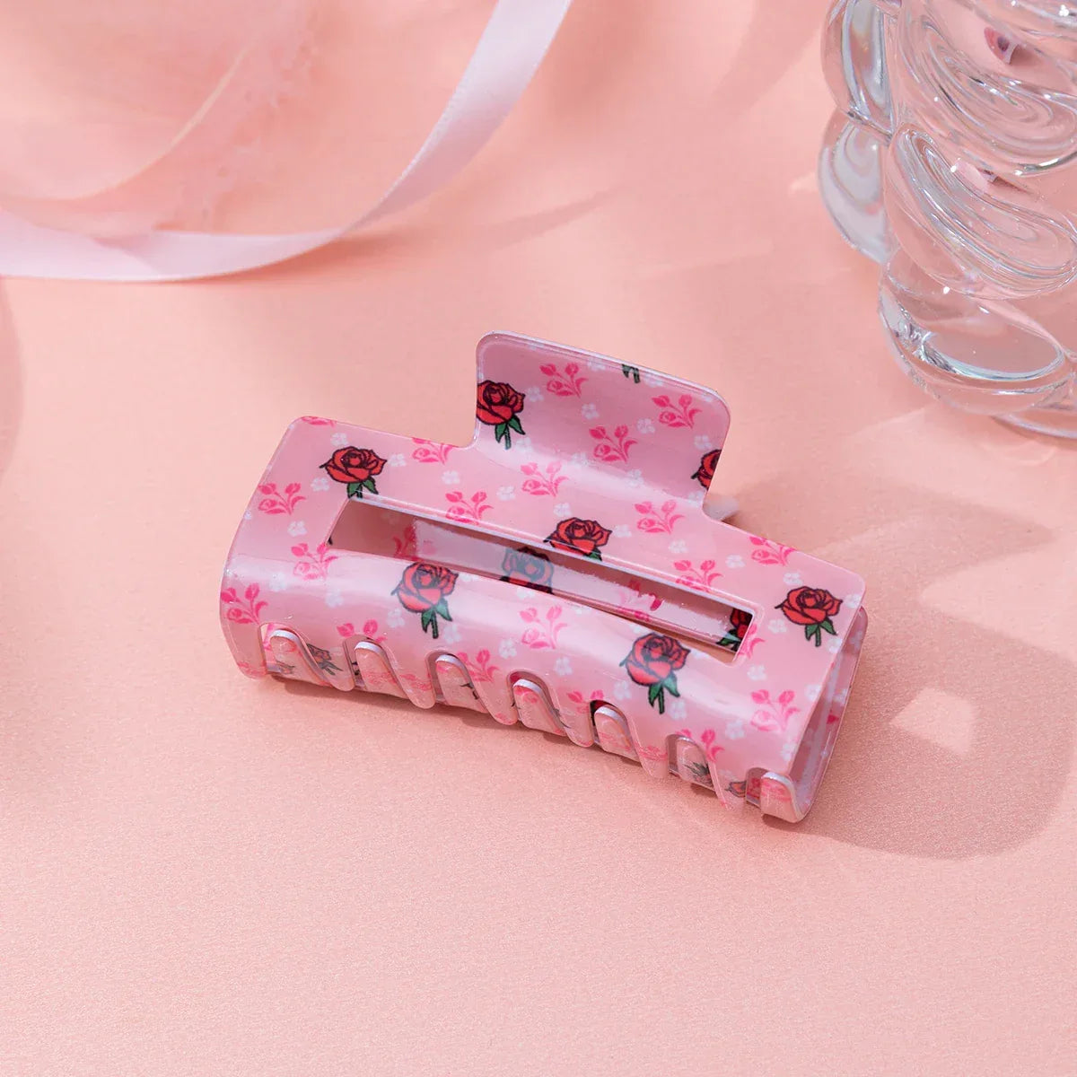 Valentine's Day Romantic Pink And Red Heart Grab Plastic Clip Large Square Hair Claw Back Updo Shark Clip Gifts For Grilfriend