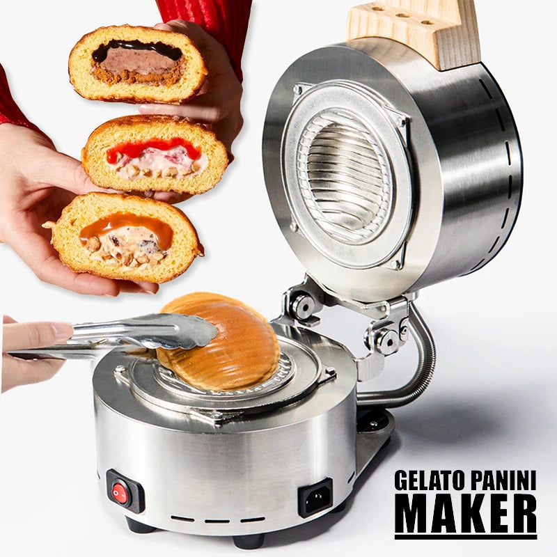 Hot Sale Gelato Burger Heat Press Table Top Ice Cream Sandwich Maker for Small Business UFO Burger Maker Stainless Panini Maker