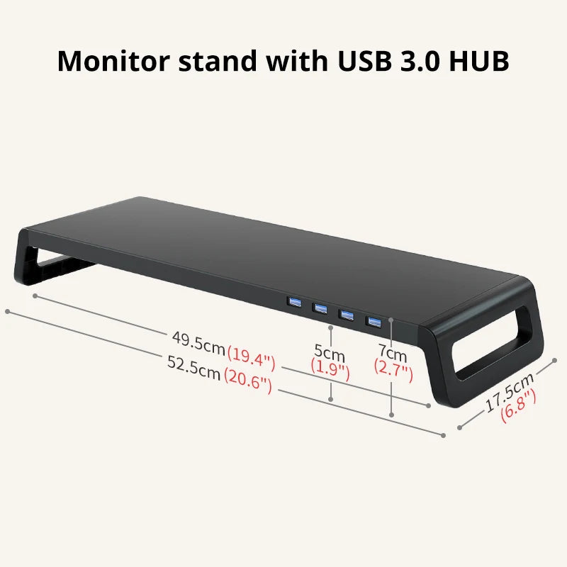 Computer Monitor Stand with 4 USB 3.0 Ports Durable Metal Monitor Support PC Keyboard Organizer Laptop Desktop Black Desk Stand
