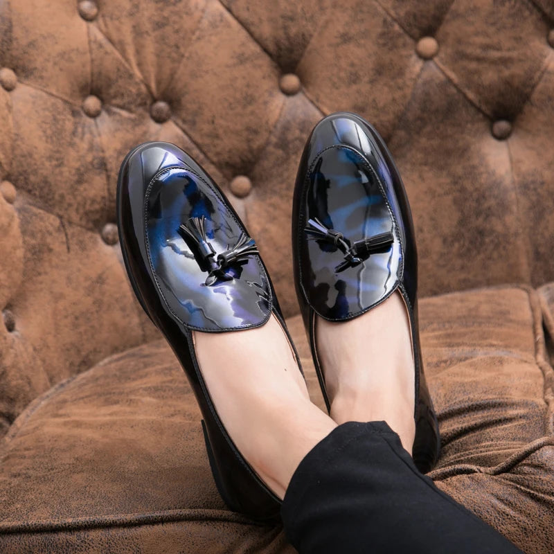 Tassel Leather Oxfords Shoes Men Loafers Casual Slip on Men Dress Shoes Italian Graceful Wedding Party Shoes Men Moccasins Black