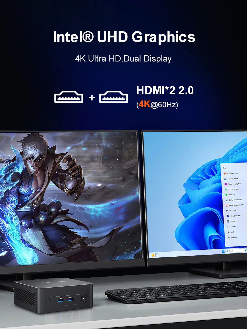 MLLSE M2 Plus Mini PC Intel Celeron 5205U Processor 8GB RAM 256GB ROM WiFi 5 BT4.2 Windows 11 Pro Desktop Computer
