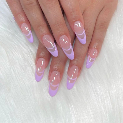 24Pcs Manicure Wearable Fake Nails Ballerina Removable Coffin Fake Nails Finished Women Girls Almond False Nails Art Decoration