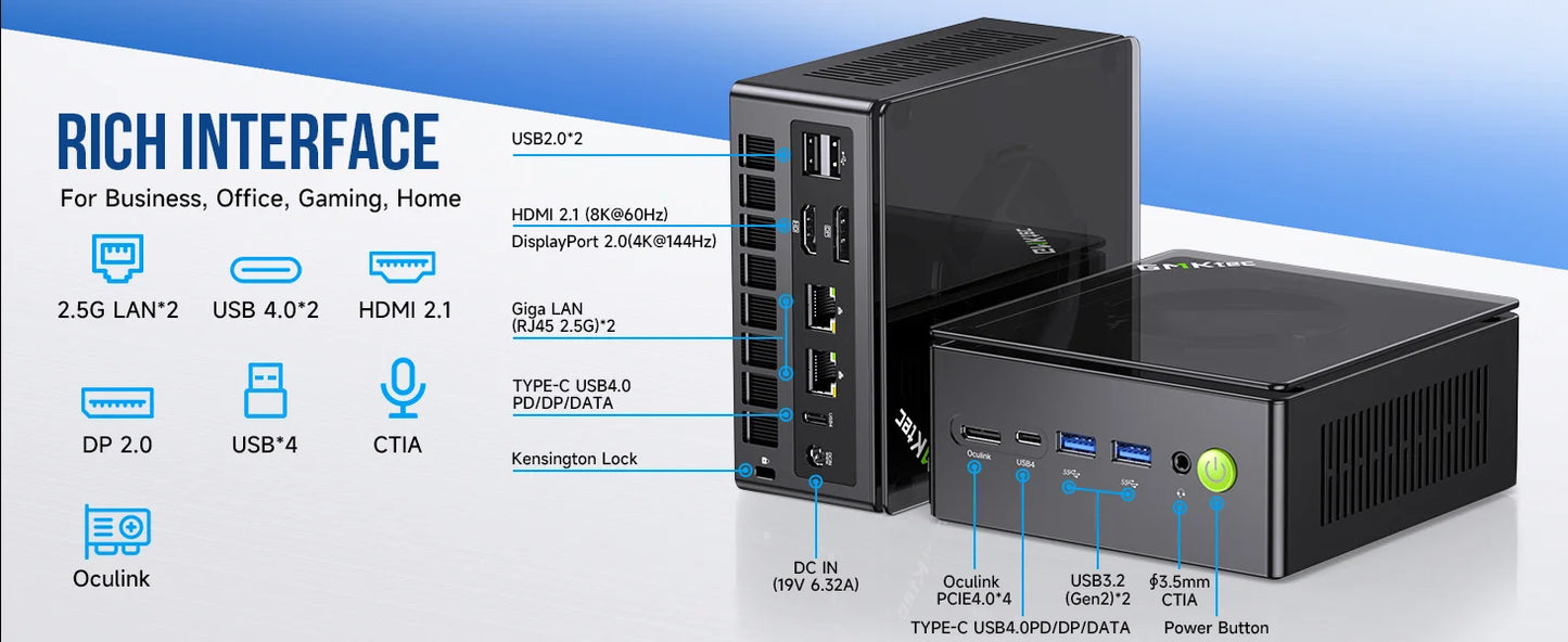 GMKtec Mini PC K11 K8 PLUS M7 AMD Ryzen R9 8945HS R7 8845HS 6850H Windows 11 WiFi6 2*DDR5 USB4.0 2.5G LAN OCulink Gamer Computer
