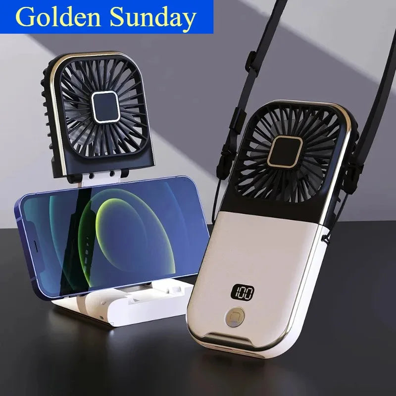 3000mAh Battery Handheld Outdoor Small Fan Portable Small Halterneck Adjustable Speeds Foldable USB Charging Cooling Artifact
