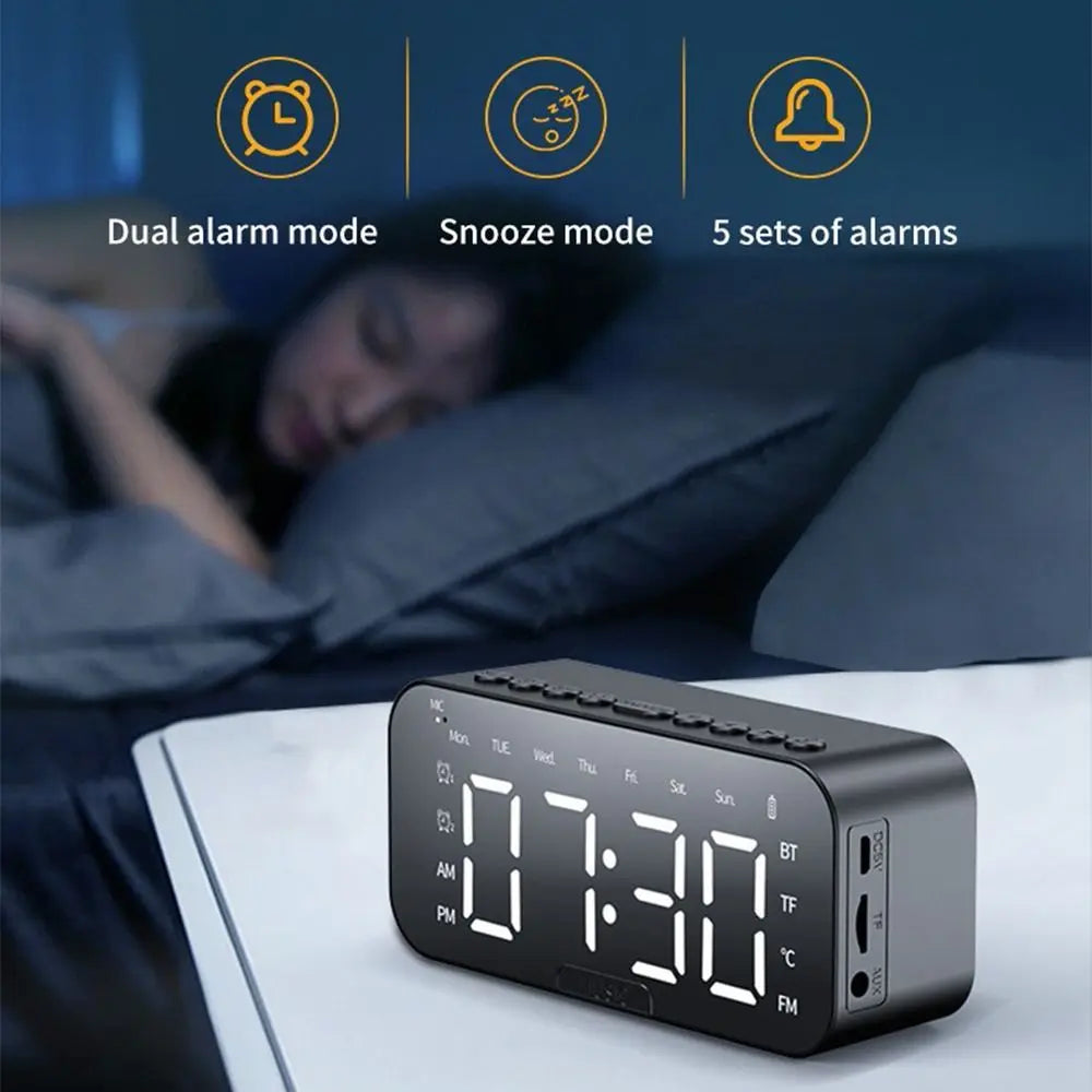 5-in-1 Digital Table Calendar LED Digital Display Sleep Timer Small Digital Clock Bluetooth with Mirror Electronic Alarm Clock
