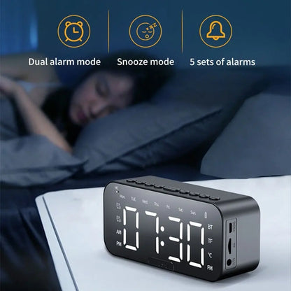 5-in-1 Digital Table Calendar LED Digital Display Sleep Timer Small Digital Clock Bluetooth with Mirror Electronic Alarm Clock