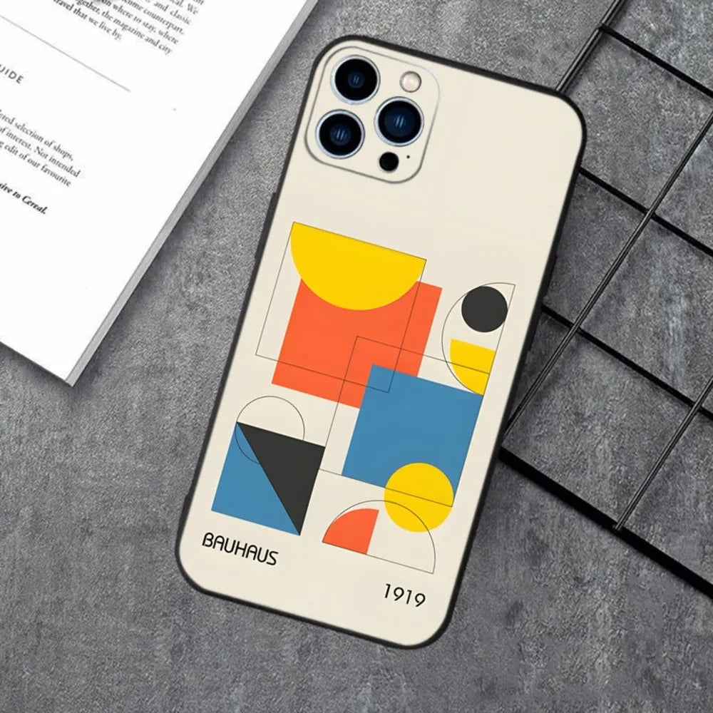Pattern Abstract Piet Mondrian Phone Case For iPhone 16,15,14,13,12,11,XS,XR,X,8,7,Pro,Max,Plus,mini Silicone Black Cover