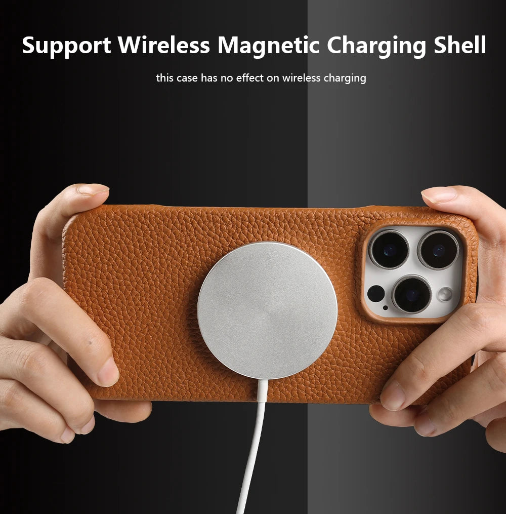 Premium Magnetic Genuine Leather Case For iphone 16 Pro Max 15 14 13 12 11 Wireless Charge Magnet Magsafe Cover Shockproof Coque