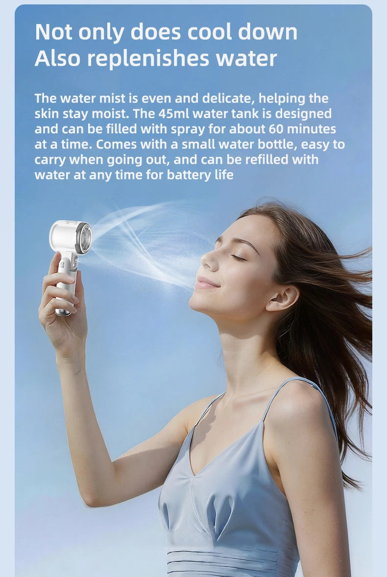 Portable Mini Fan Water Mist Spray Fan 3600mAh 5 Speeds Handheld Foldable Neck Hanging Small Fans Humidifier USB Rechargeable