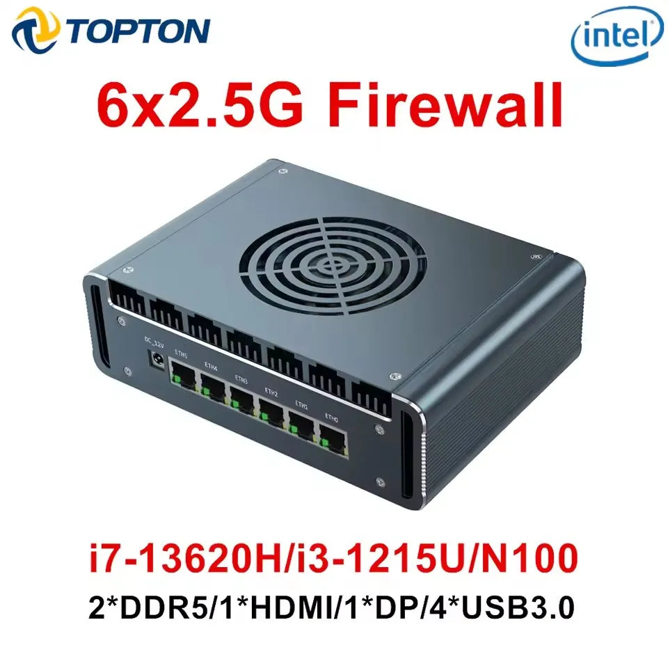 Topton Intel Core i7 13620H i3 1220P N300 3 100U Firewall Mini PC 6x2.5G LAN DDR5 NVMe Proxmox pfSense OPNsense Mini Computer