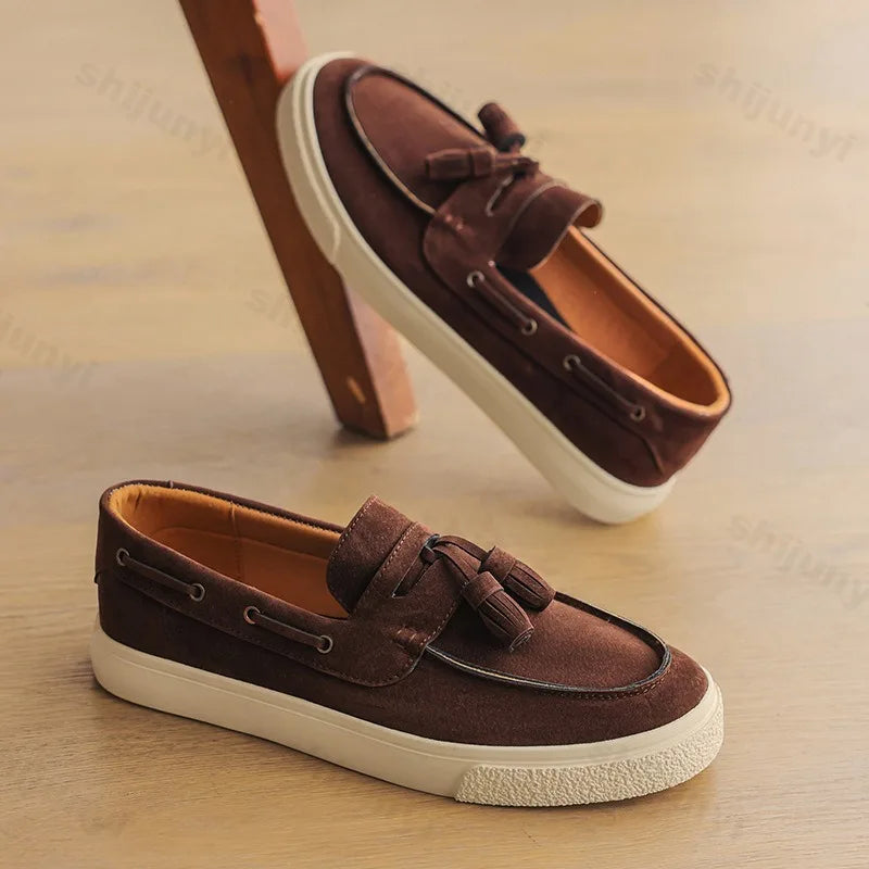 2025 Men Flat Loafers Frosted Suede Flat Shoes Comfortable Non Slip Trendy Fashion Loafers Lightweight Outdoor Casual Shoes
