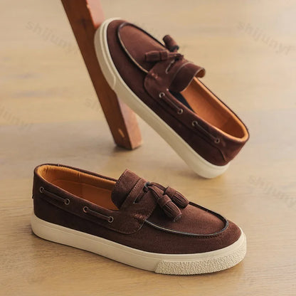 2025 Men Flat Loafers Frosted Suede Flat Shoes Comfortable Non Slip Trendy Fashion Loafers Lightweight Outdoor Casual Shoes