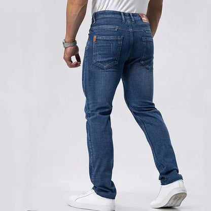 Spring Autumn Business Men Jeans Casual Straight Stretch Fashion Classic Black Sky Blue Grey Work Denim Trousers Brand Clothing
