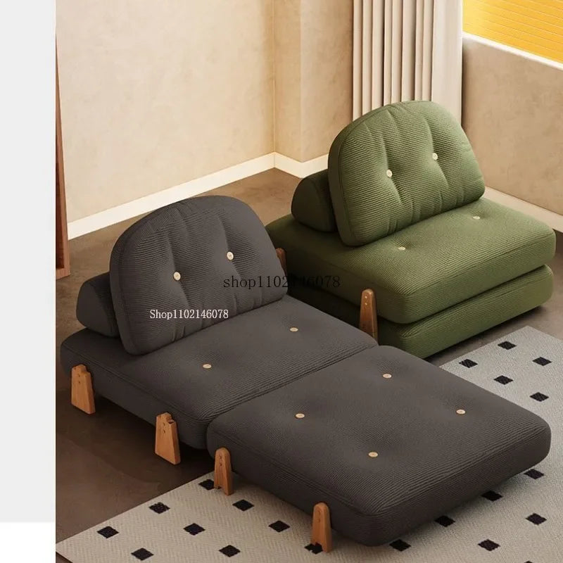 Canapé-lit convertible Nordic Home Lazy Sofa pour petits appartements, canapé en tissu, canapé-lit modulable crème, style tatami.